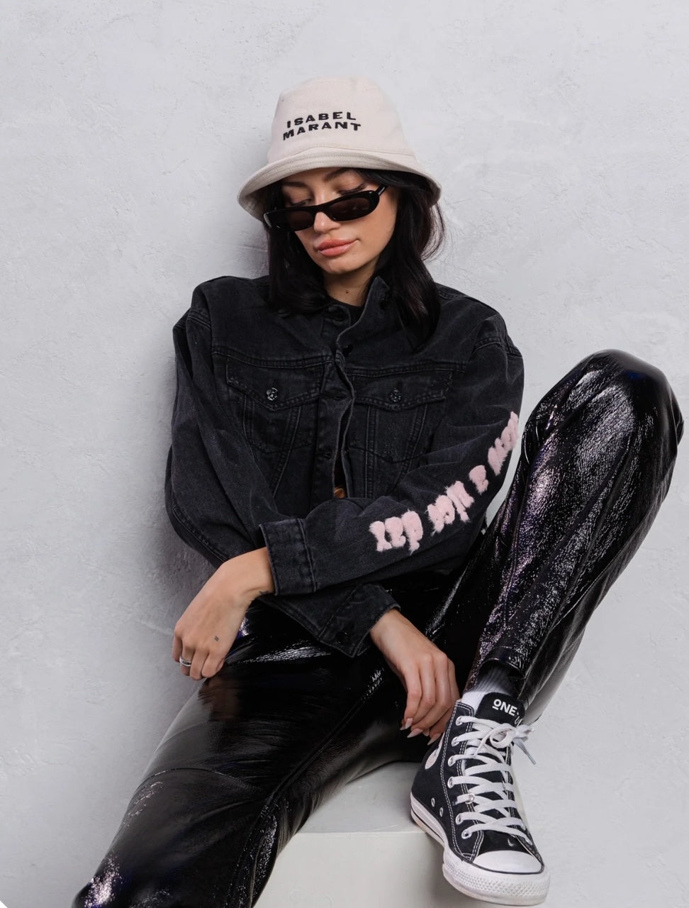 "Good Day" Cropped Distressed Denim Jacket