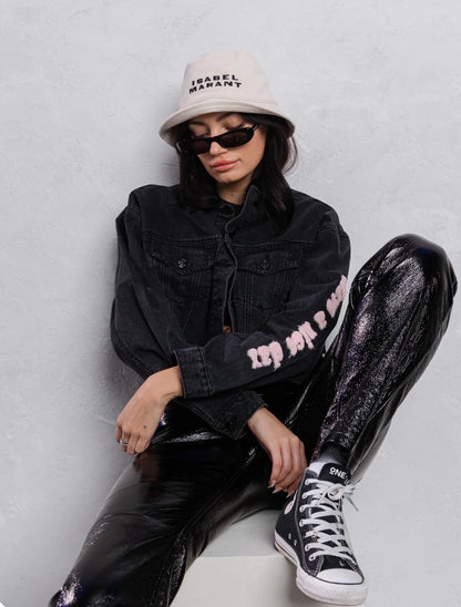 "Good Day" Cropped Distressed Denim Jacket