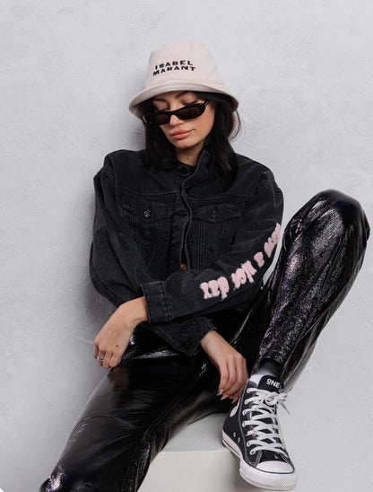 "Good Day" Cropped Distressed Denim Jacket