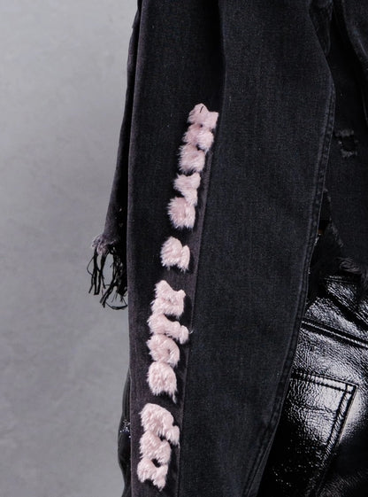 "Good Day" Cropped Distressed Denim Jacket