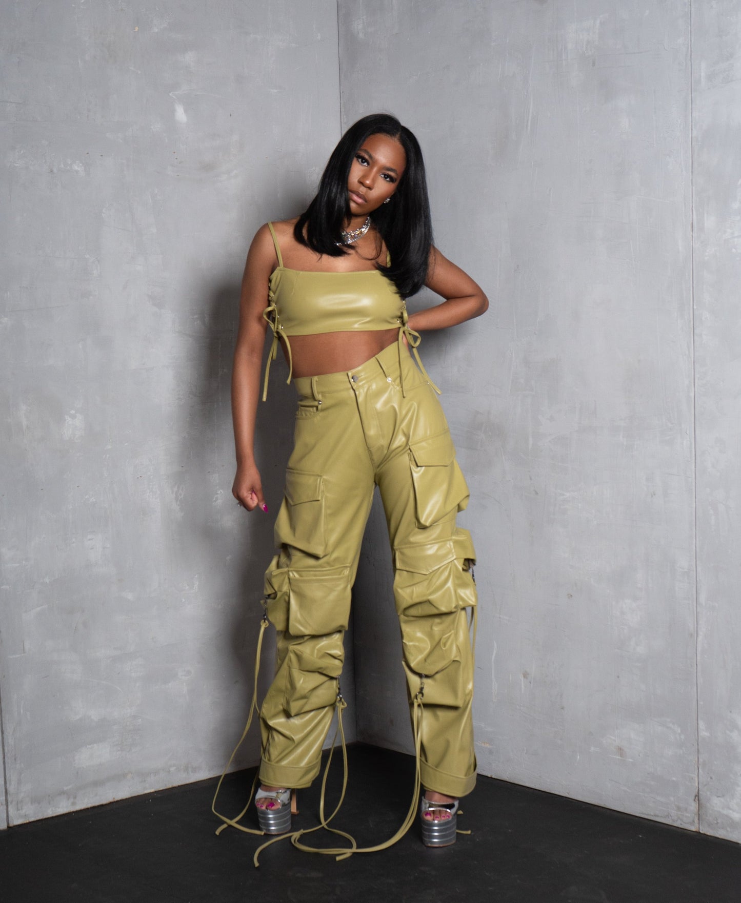 Olive You Lace Up Leather Crop Top