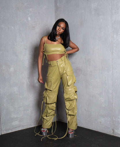 Olive You Lace Up Leather Crop Top