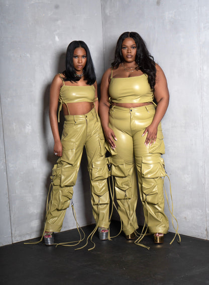 Olive You Lace Up Leather Crop Top